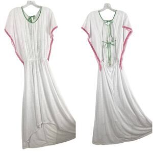 nwot PITUSA Dress O-S White Hot-Pink Neon-Green-Tie-2Bow Open-Back High-Low Maxi